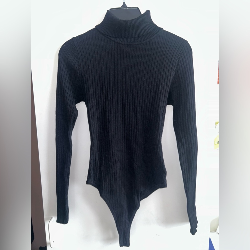 Fashion Nova Black Ribbed Polo Bodysuit